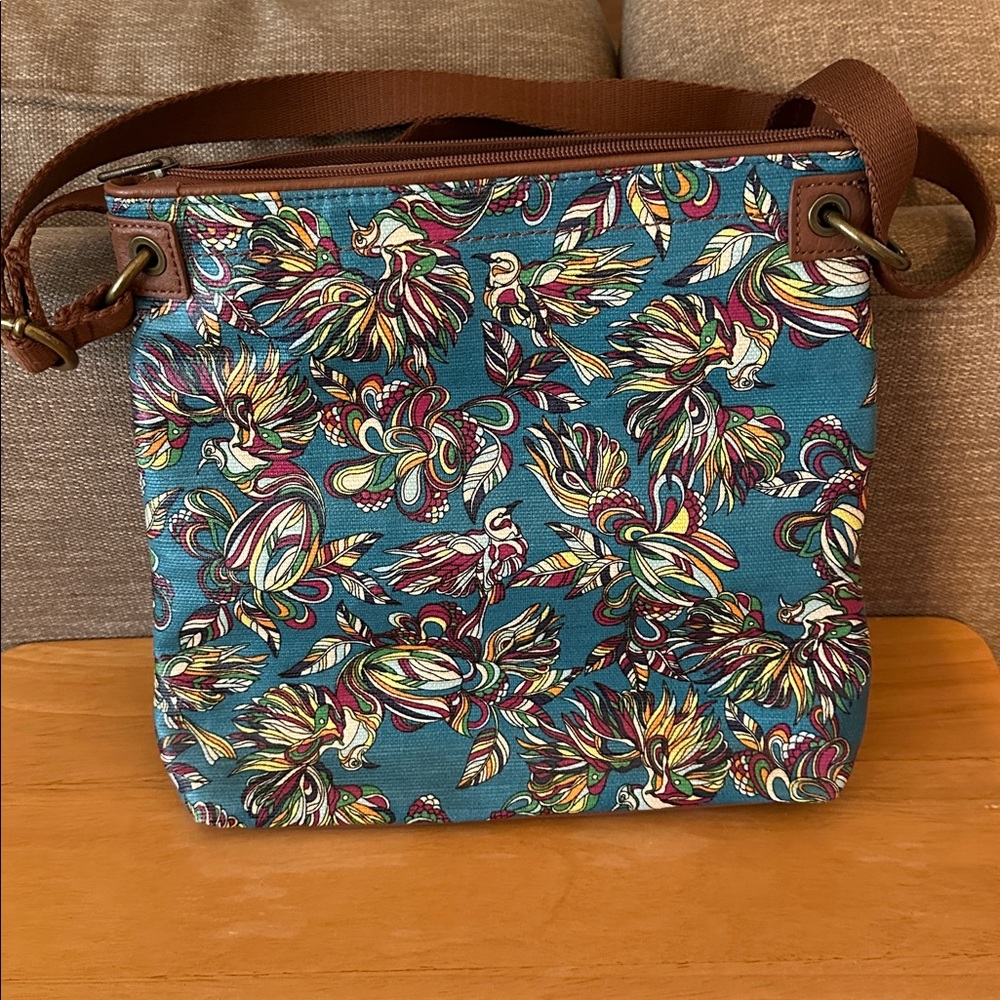 New Sakroots Vibrant Crossbody Bag Teal Birds Pattern - Picture 3 of 4